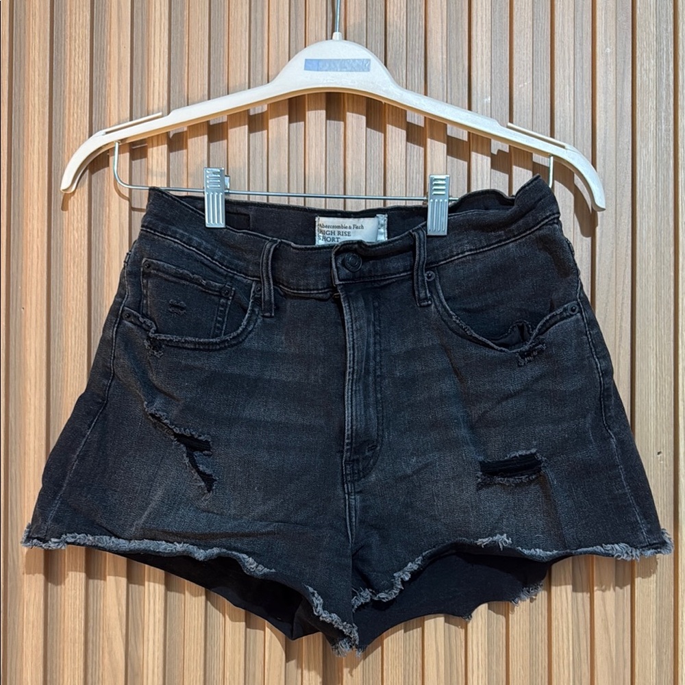 Abercrombie & Fitch Black Distressed Cutoff Denim Shorts Curvy